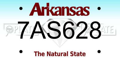 7AS628 Arkansas License Plate