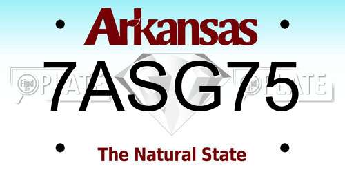 7ASG75 Arkansas License Plate