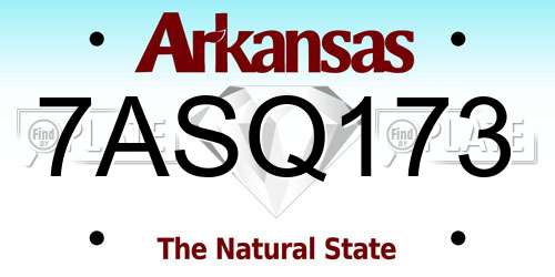 7ASQ173 Arkansas License Plate