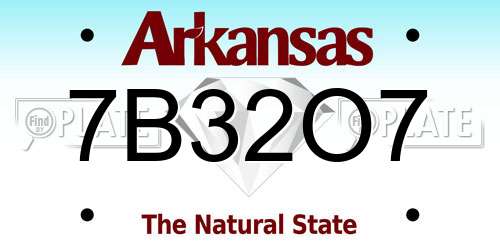 7B32O7 Arkansas License Plate