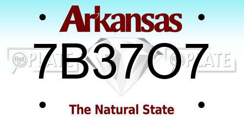 7B37O7 Arkansas License Plate