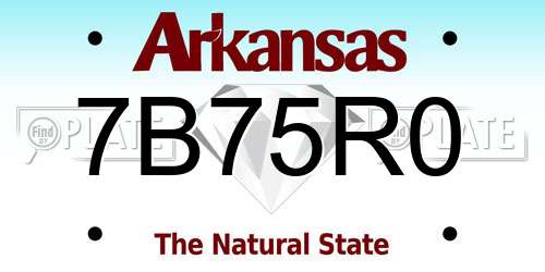 7B75R0 Arkansas License Plate