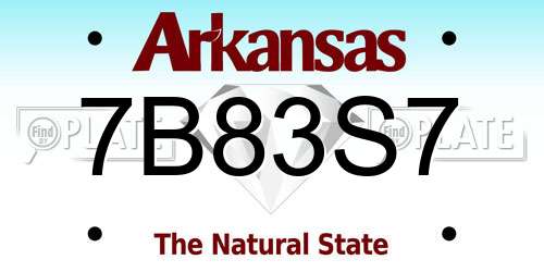 7B83S7 Arkansas License Plate