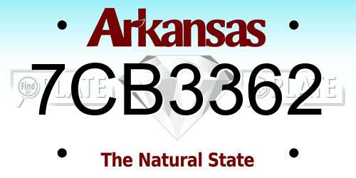 7CB3362 Arkansas License Plate