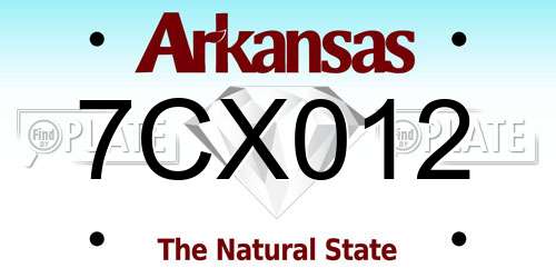 7CX012 Arkansas License Plate