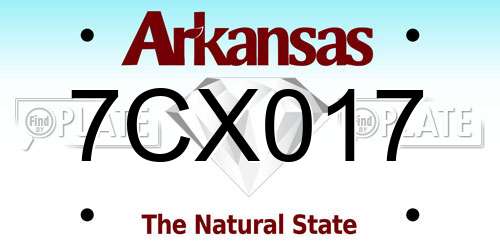 7CX017 Arkansas License Plate