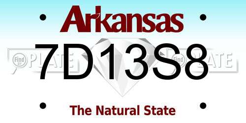 7D13S8 Arkansas License Plate