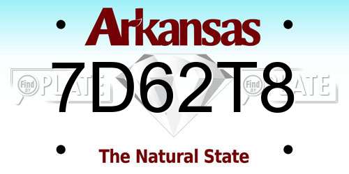 7D62T8 Arkansas License Plate
