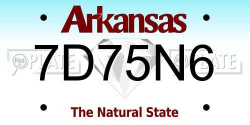 7D75N6 Arkansas License Plate
