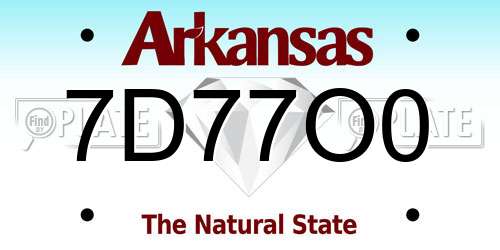 7D77O0 Arkansas License Plate