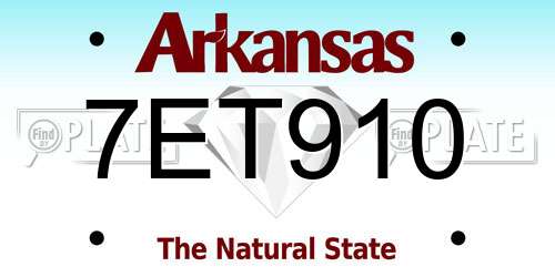 7ET910 Arkansas License Plate