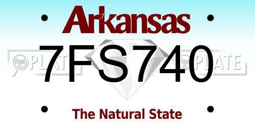 7FS740 Arkansas License Plate