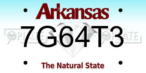 7G64T3 Arkansas License Plate