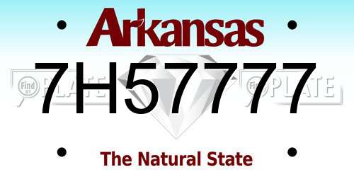 7H57777 Arkansas License Plate