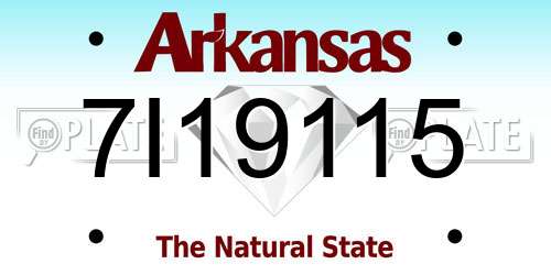 7I19115 Arkansas License Plate