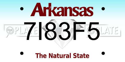 7I83F5 Arkansas License Plate