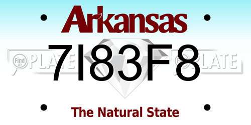 7I83F8 Arkansas License Plate