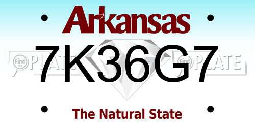 7K36G7 Arkansas License Plate