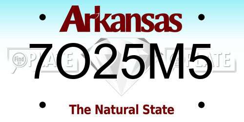 7O25M5 Arkansas License Plate