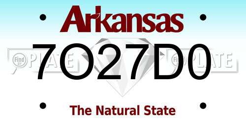 7O27D0 Arkansas License Plate