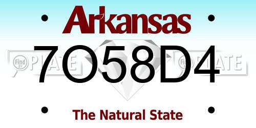 7O58D4 Arkansas License Plate