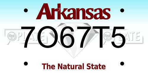 7O67T5 Arkansas License Plate
