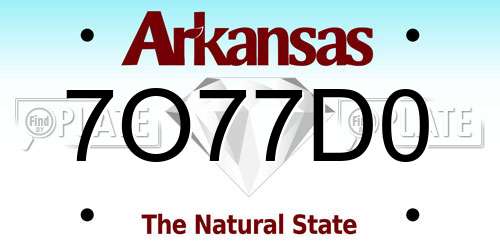 7O77D0 Arkansas License Plate