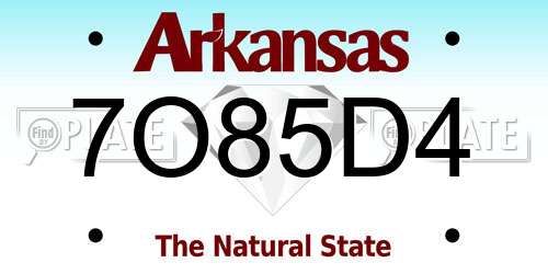 7O85D4 Arkansas License Plate