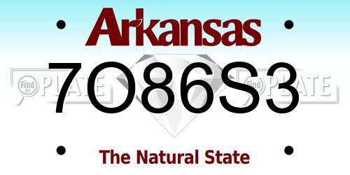 7O86S3 Arkansas License Plate