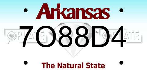 7O88D4 Arkansas License Plate