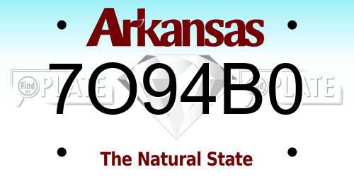 7O94B0 Arkansas License Plate