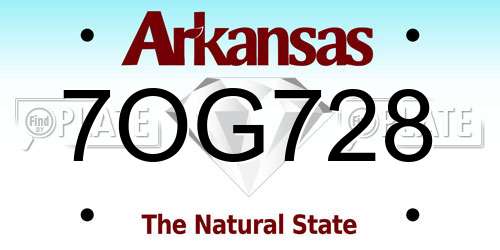 7OG728 Arkansas License Plate