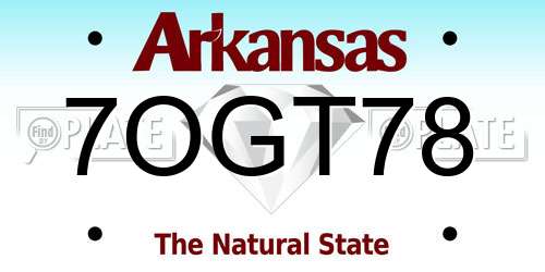 7OGT78 Arkansas License Plate