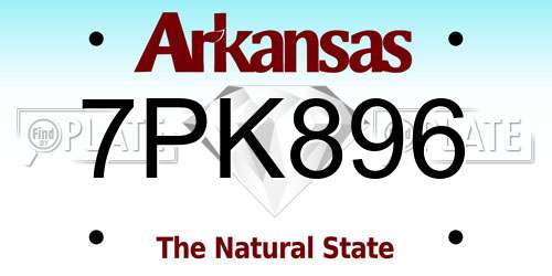 7PK896 Arkansas License Plate