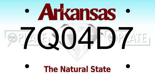 7Q04D7 Arkansas License Plate