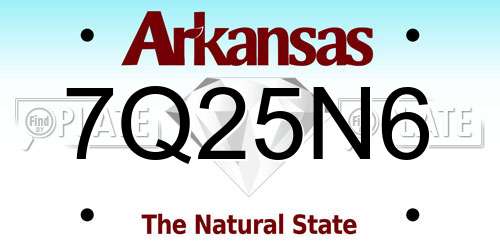 7Q25N6 Arkansas License Plate