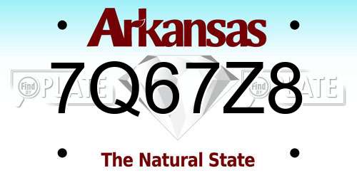 7Q67Z8 Arkansas License Plate