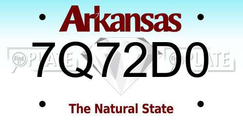 7Q72D0 Arkansas License Plate