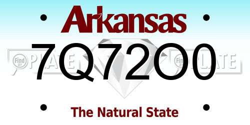 7Q72O0 Arkansas License Plate