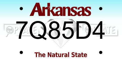 7Q85D4 Arkansas License Plate