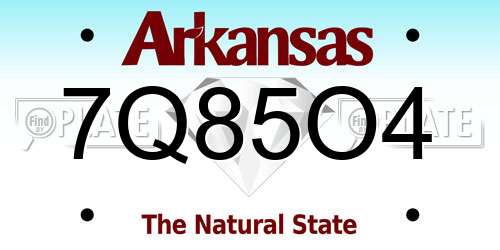 7Q85O4 Arkansas License Plate