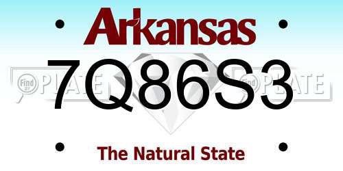 7Q86S3 Arkansas License Plate