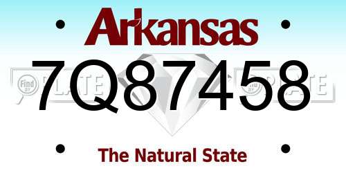7Q87458 Arkansas License Plate