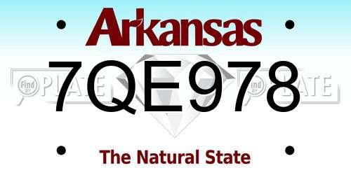 7QE978 Arkansas License Plate