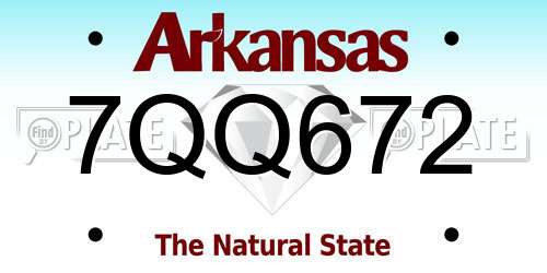 7QQ672 Arkansas License Plate