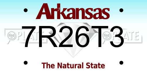 7R26T3 Arkansas License Plate