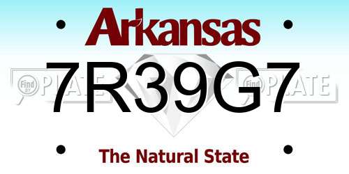 7R39G7 Arkansas License Plate