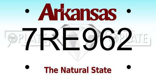 7RE962 Arkansas License Plate