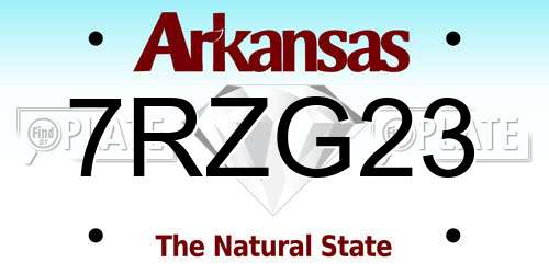 7RZG23 Arkansas License Plate