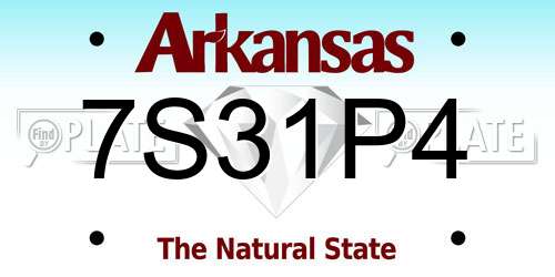 7S31P4 Arkansas License Plate